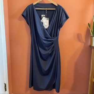 NWT Peserico Evening Wrap-Style Dress in Dusty Blue, Size 14